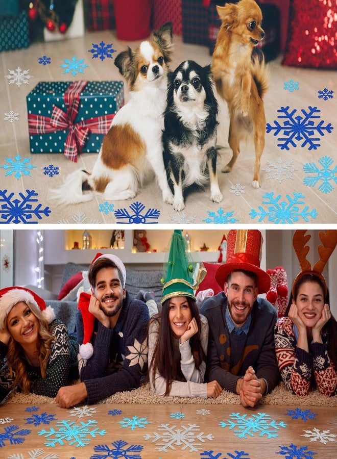 ReliThick 30 Pcs Snowflake Floor Decal Winter Snowflake Floor Sticker Removable Window Cling Christmas Self Adhesive Wall Decal for Xmas Decor Winter Party Supply(Blue, Silver) - Image 4